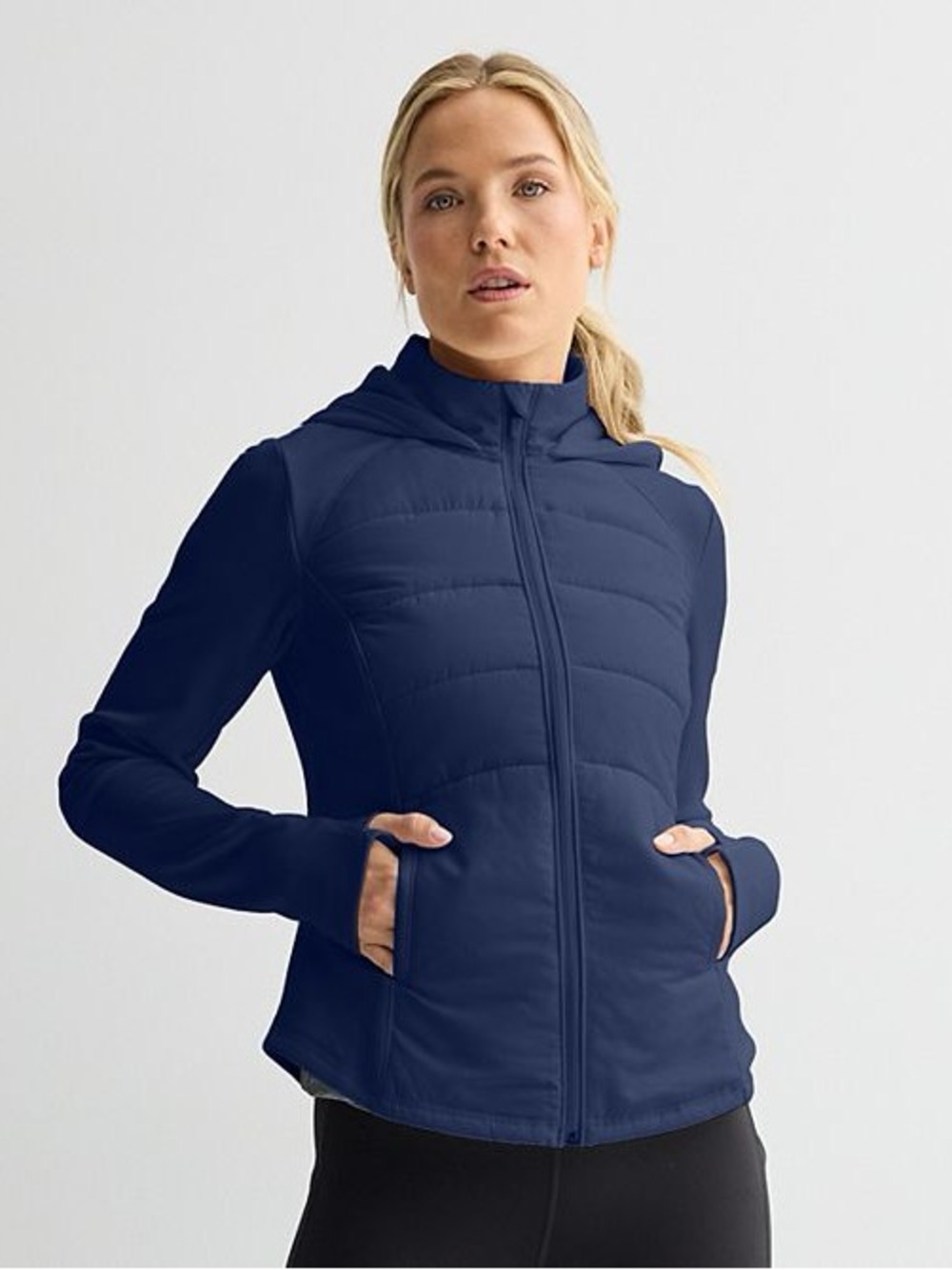 Women's Tek Gearยฎ Hooded Mixed-Media Jacket Navy Medium